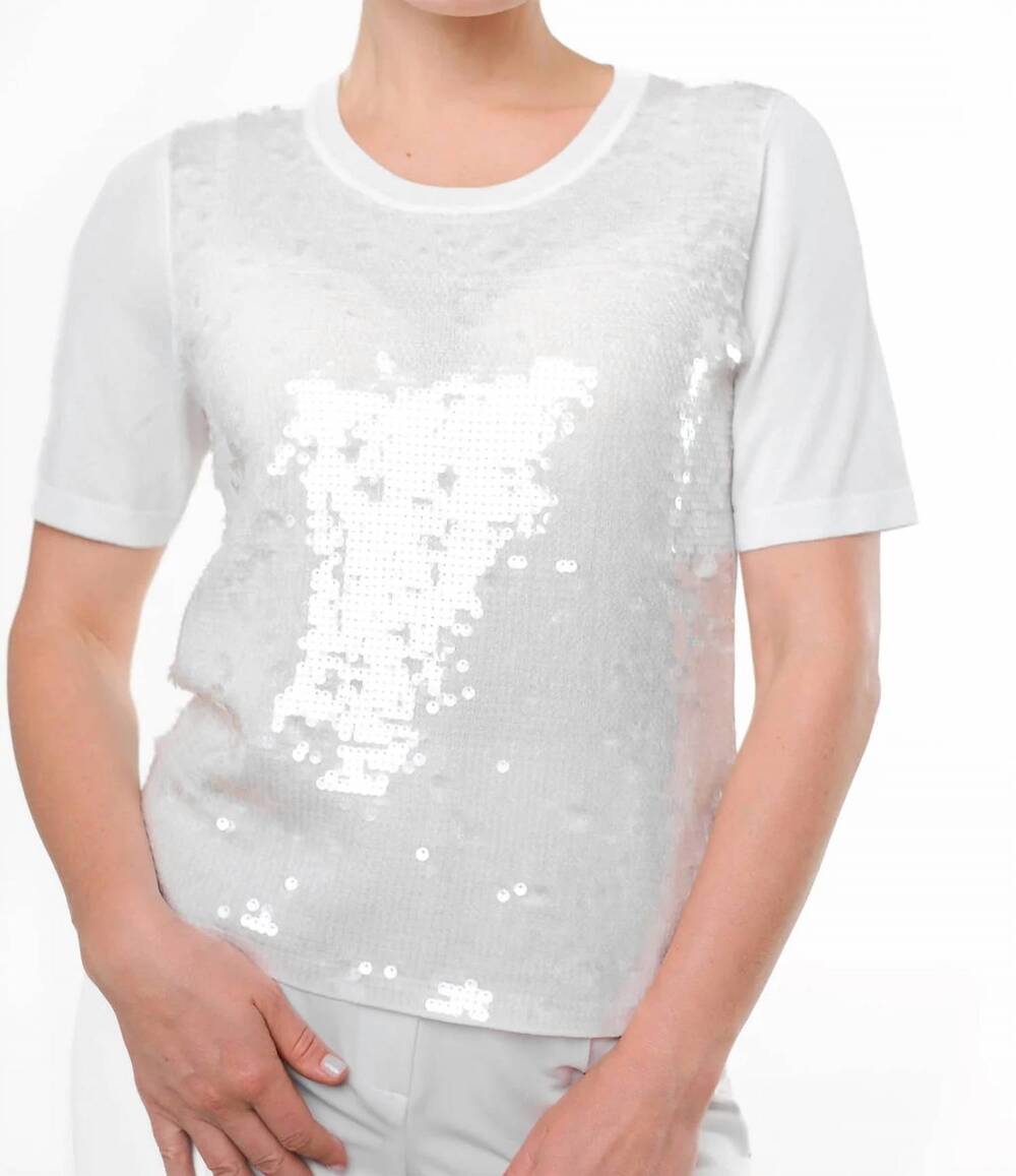 NEW SEVENTY sequin fantasy short sleeve sweater in white